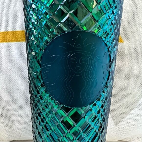 Starbucks 24oz Cold Cup Festive Bling Jeweled Blue Green - Picture 3 of 6